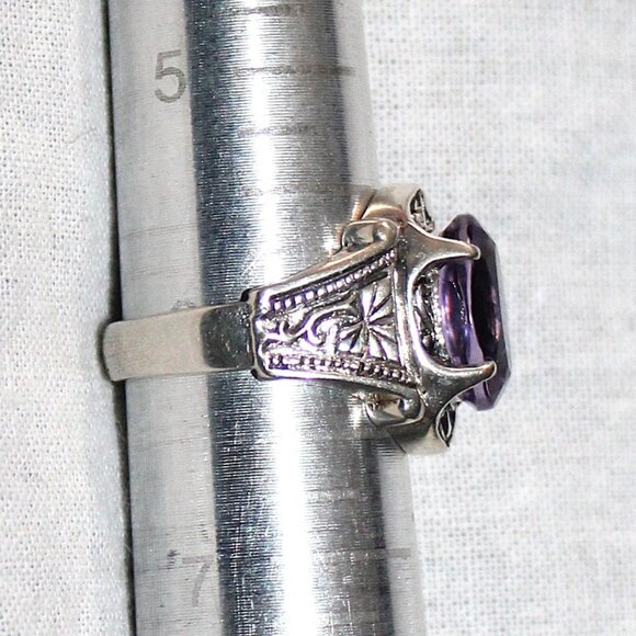 Sterling Silver Ornate Amethyst Ring - Picture 6 of 7